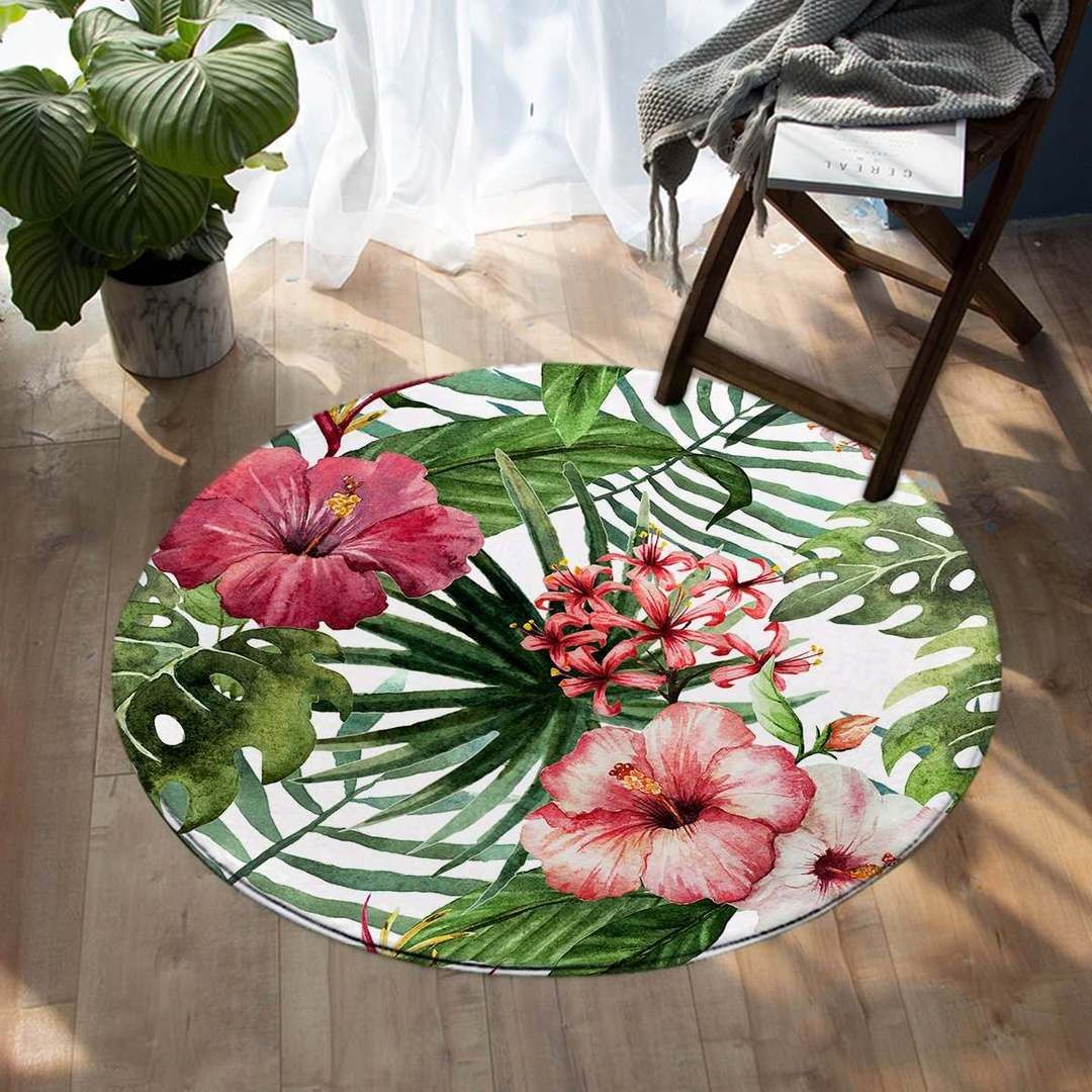Tropical Hibiscus Round Carpet