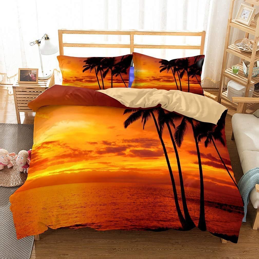 Tropical Island Beach Sunset Bedding Set