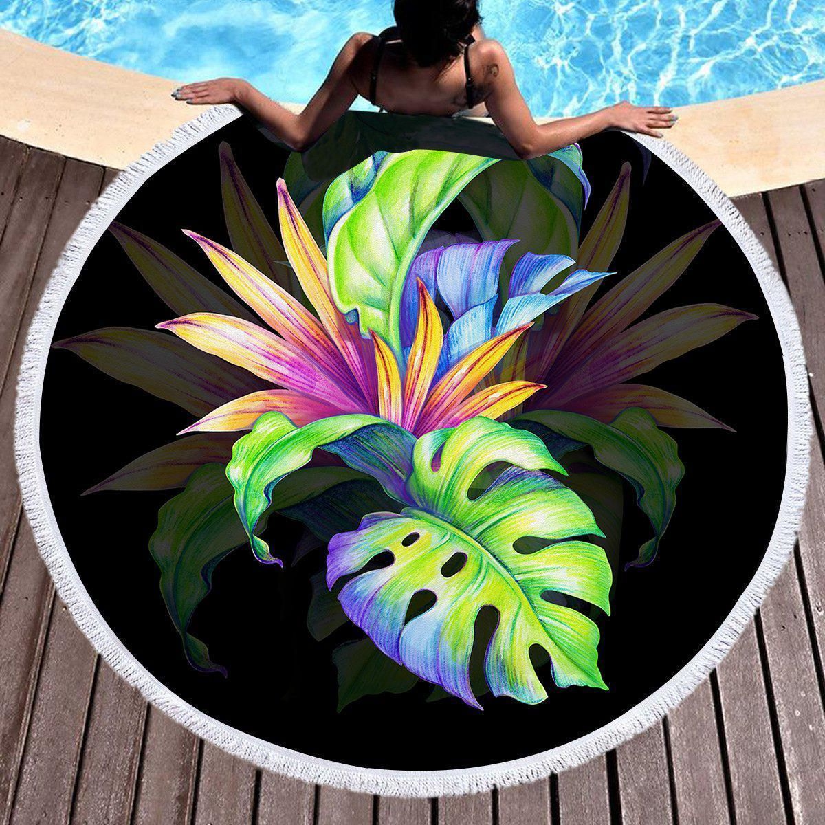 Tropical Love Flowers Printed Round Beach Towel