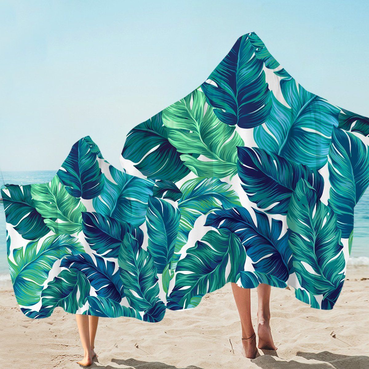 Tropical Lush Leaves Pattern Printed Hooded Towel
