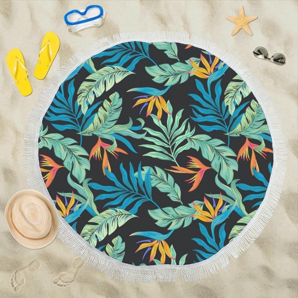 Tropical Palm Leaves Hawaiian Flower Printed Round Beach Towel