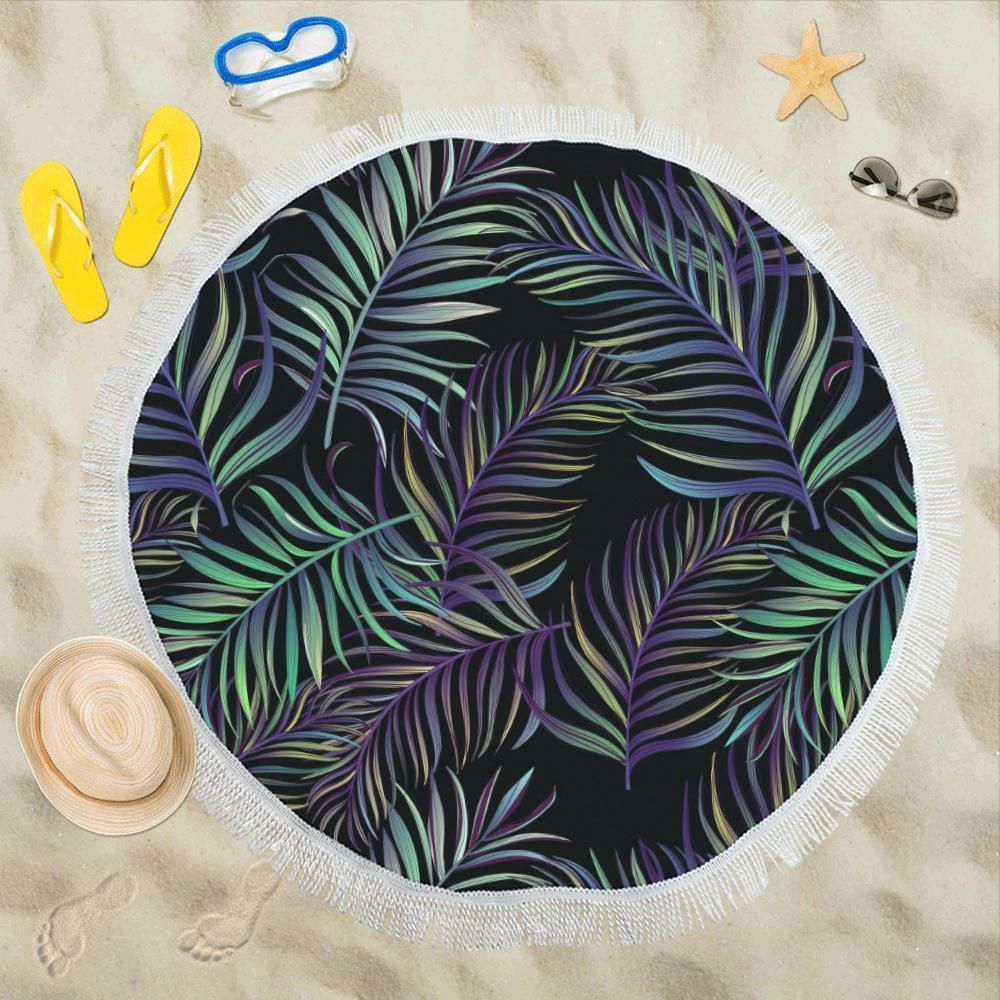 Tropical Palm Leaves Pattern Brightness Round Beach Towel