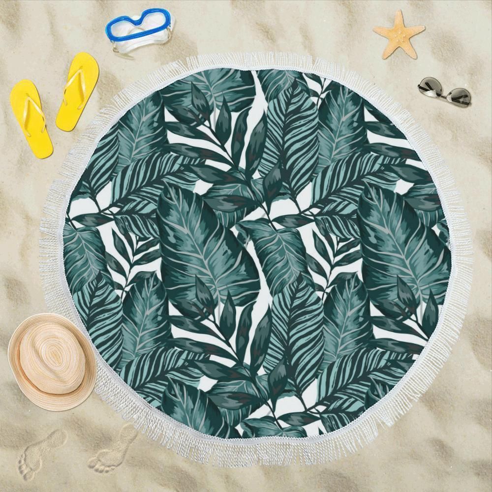 Tropical Palm Leaves Pattern Round Beach Towel