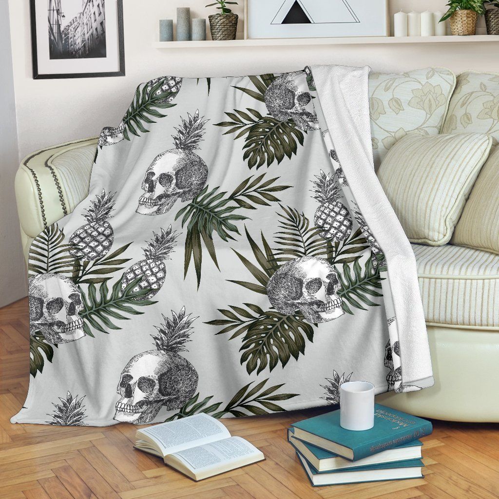 Tropical Pineapple Skull Sherpa Fleece Blanket