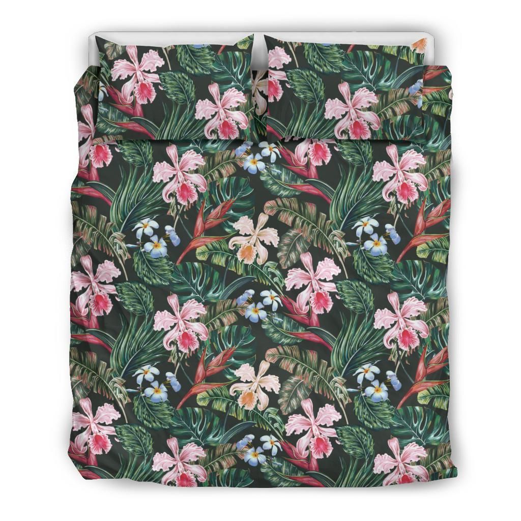 Tropical Plumeria Heliconias Monstera Leaf Red Polynesian Bedding Set