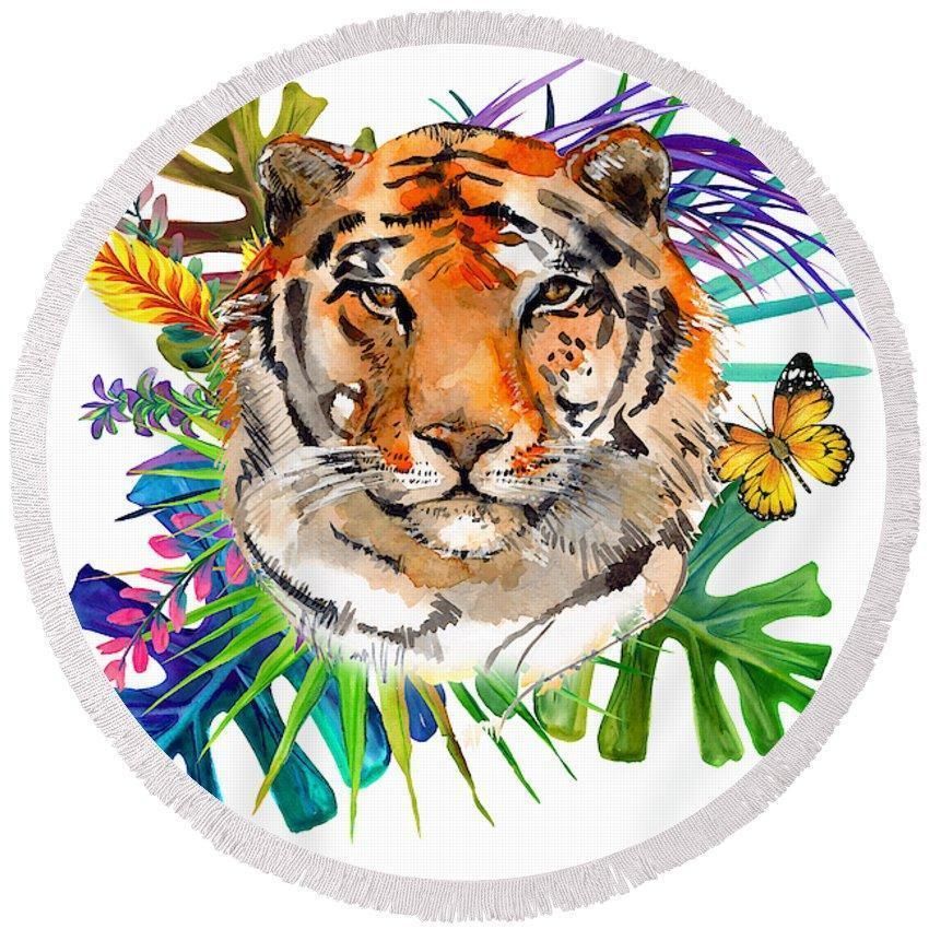 Tropical Tiger Fun Printed Round Beach Towel