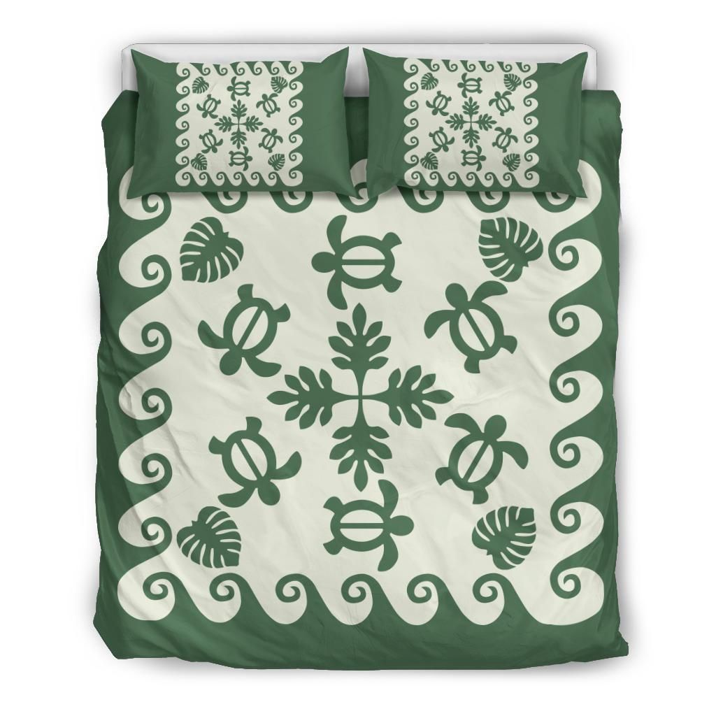Tropical Turtle Pattern Green White Bedding Set
