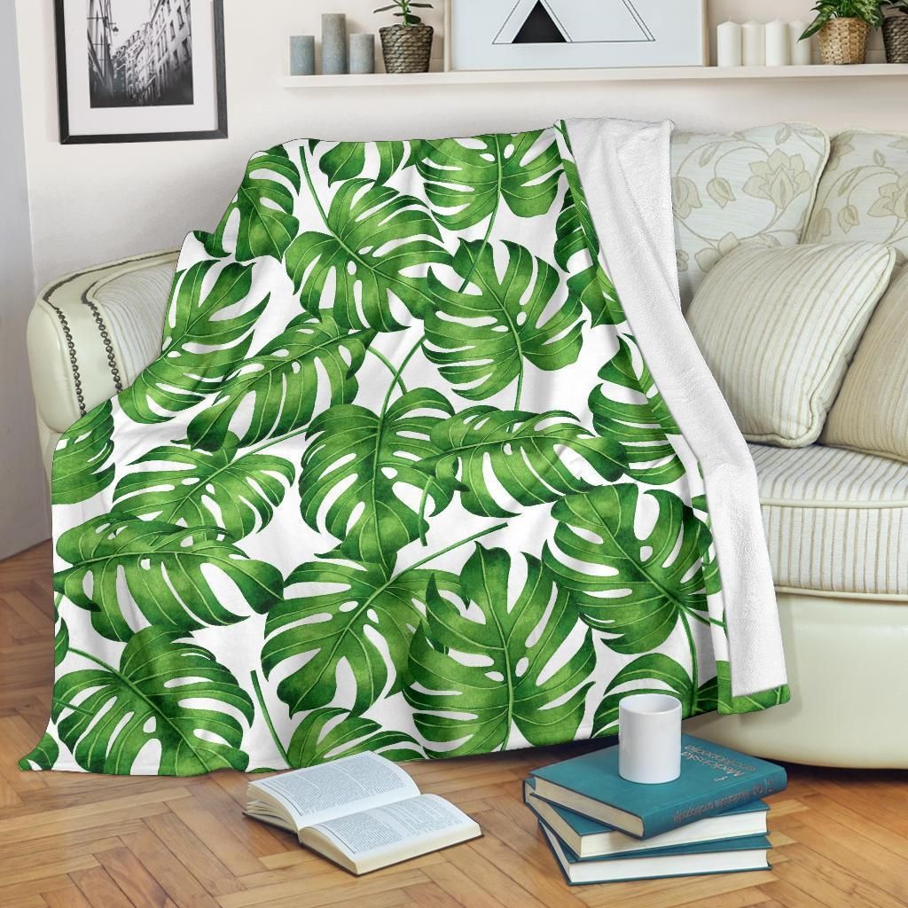 Tropical Wild Palm Leaves Pattern Print Design Fleece Blanket