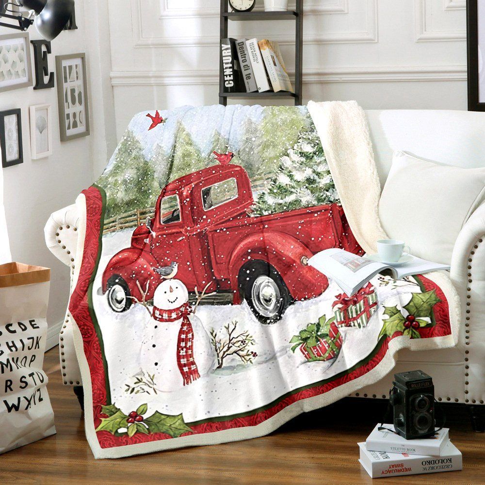 Truck Christmas Sherpa Fleece Blanket