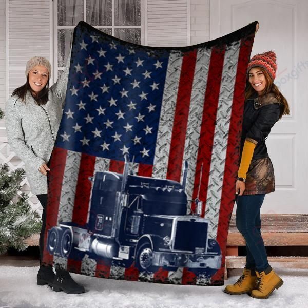 Truck Driver American Flag Trucker Sherpa Fleece Blanket