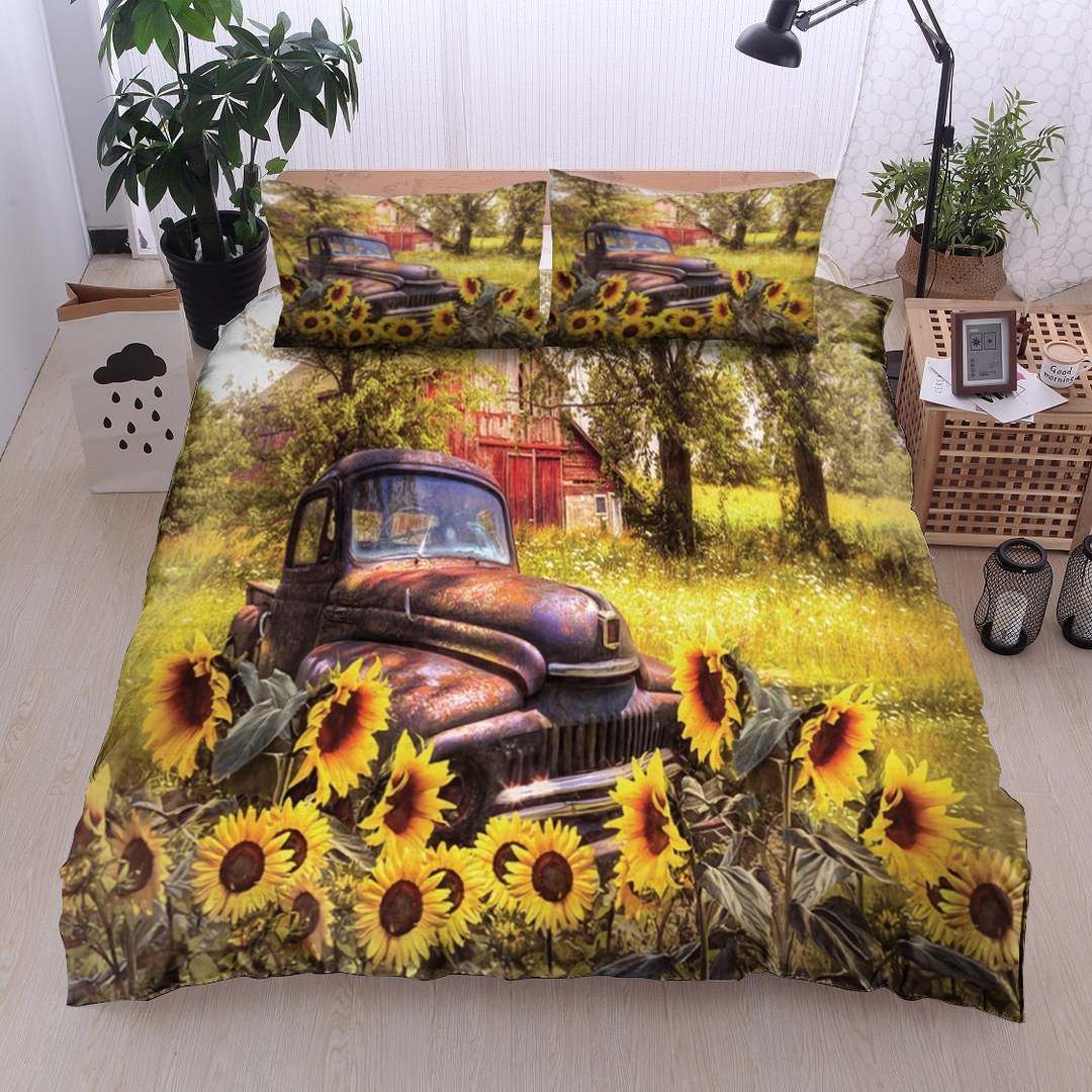 Truck Farm Garden Flower Sunflower Bedding Set