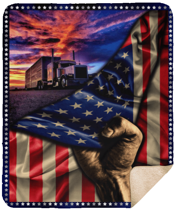 Trucker American Flag Sherpa Fleece Blanket