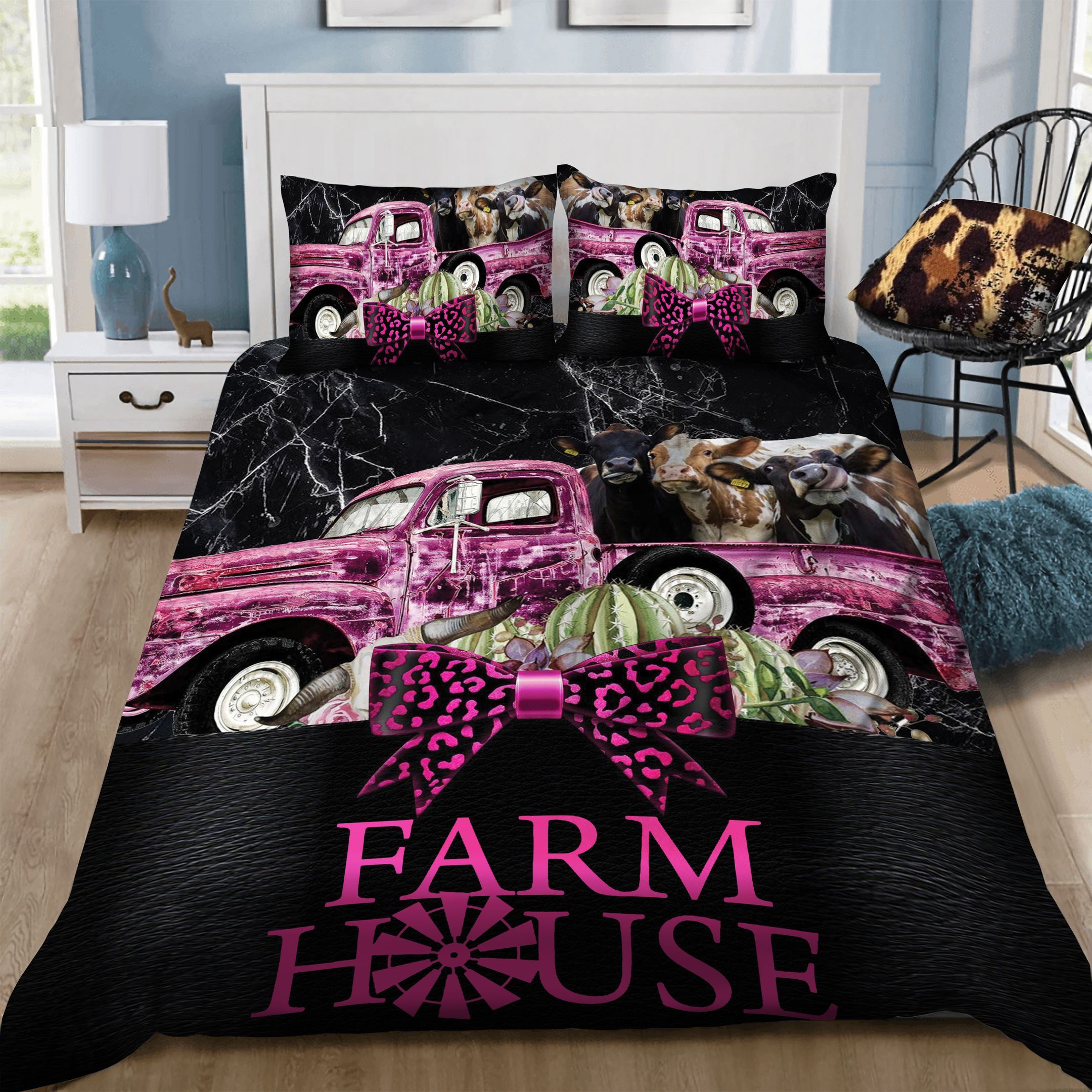 Trucker Cactus Cow  Bedding Set