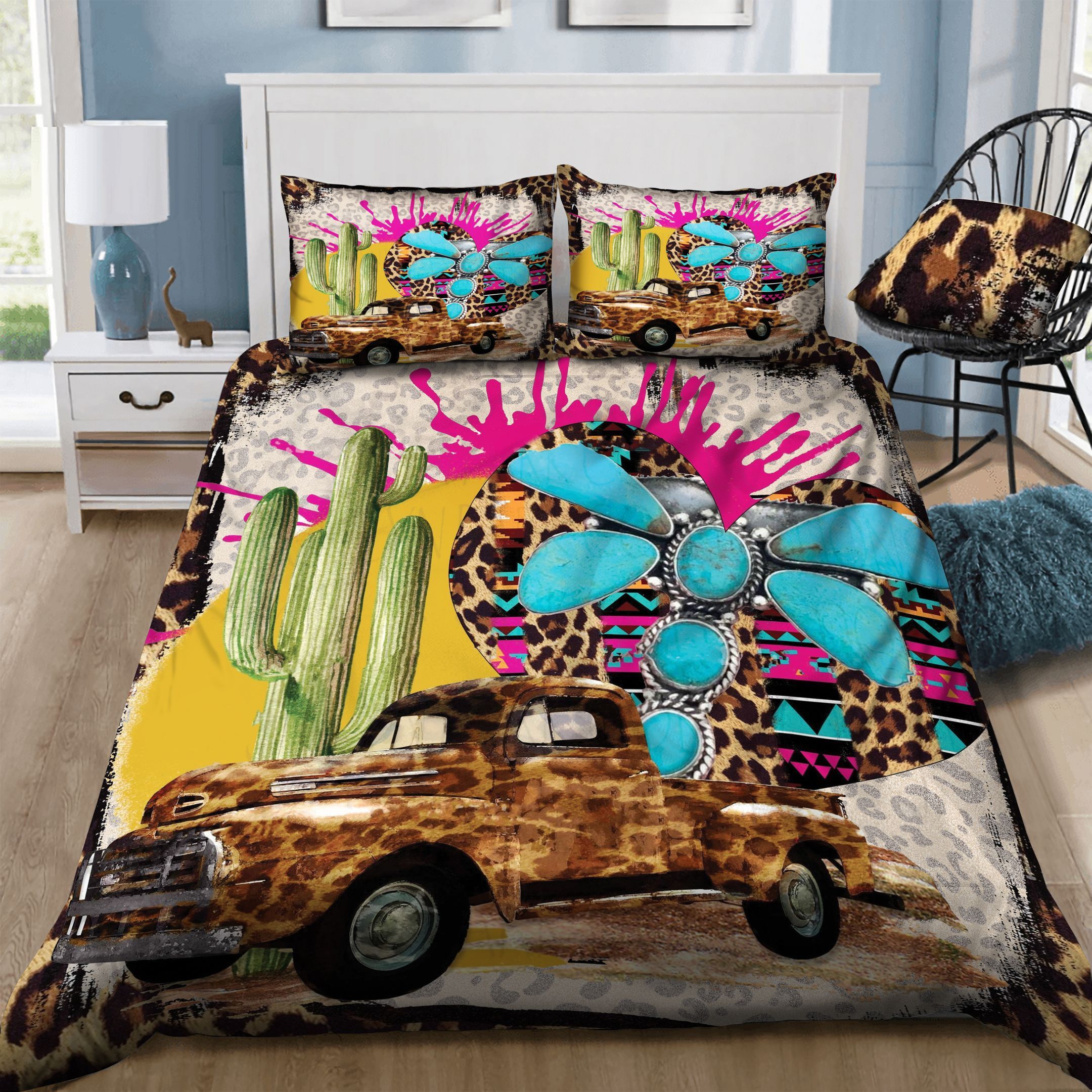 Trucker Cactus Leopard  Bedding Set