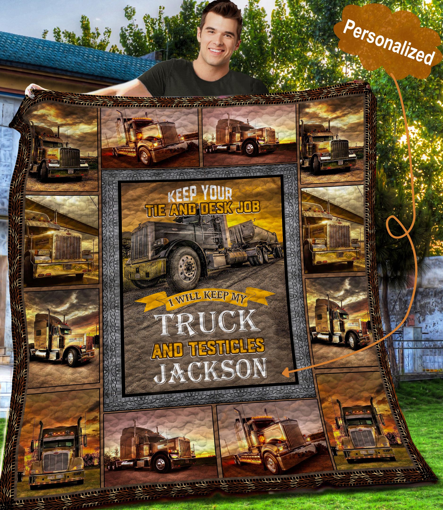 Trucker Personalized Quilt Blanket C9B080602MI