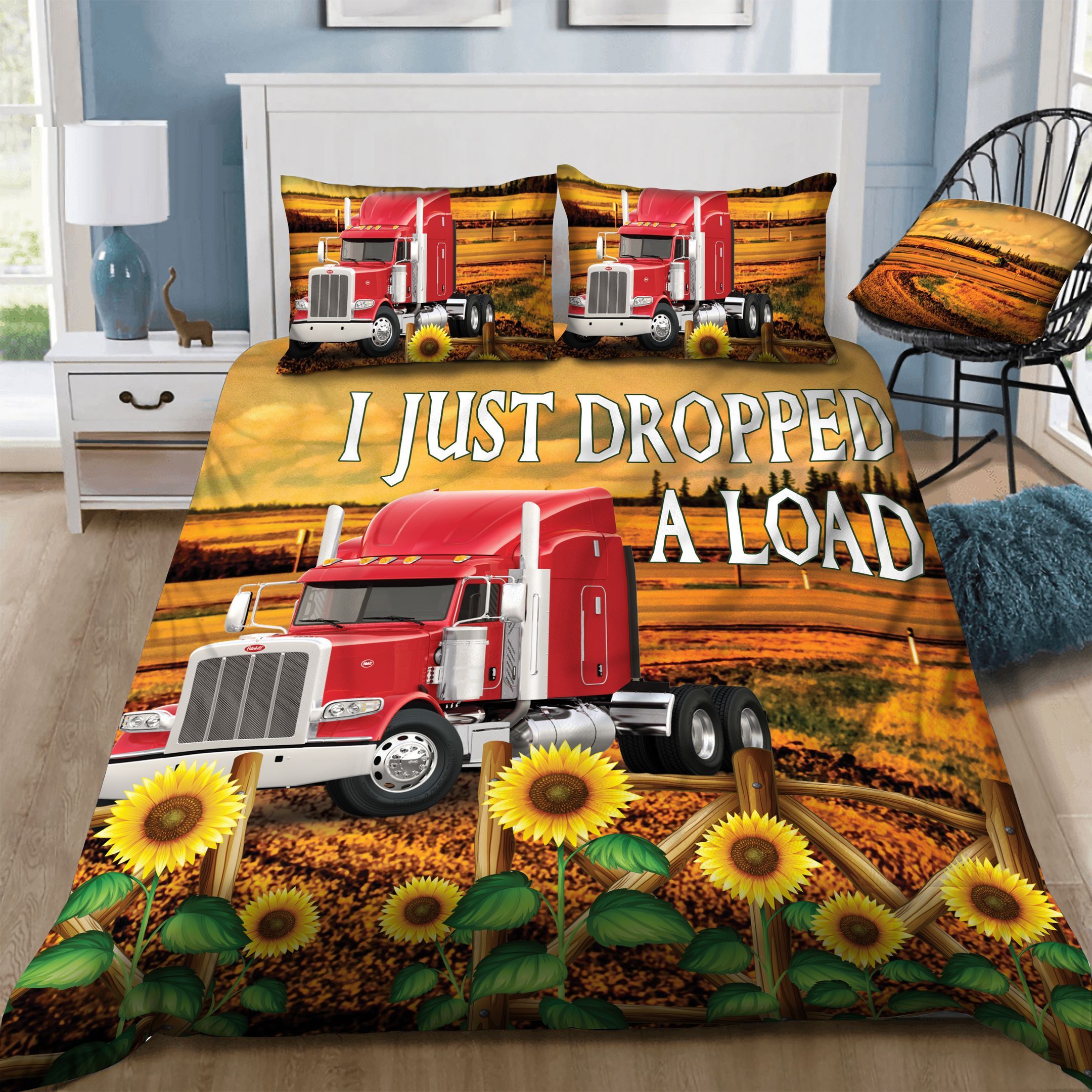 Trucker Red Sunflowers  Bedding Set