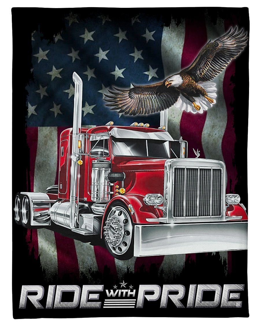 Trucker Ride With Pride American Flag Fleece Blanket