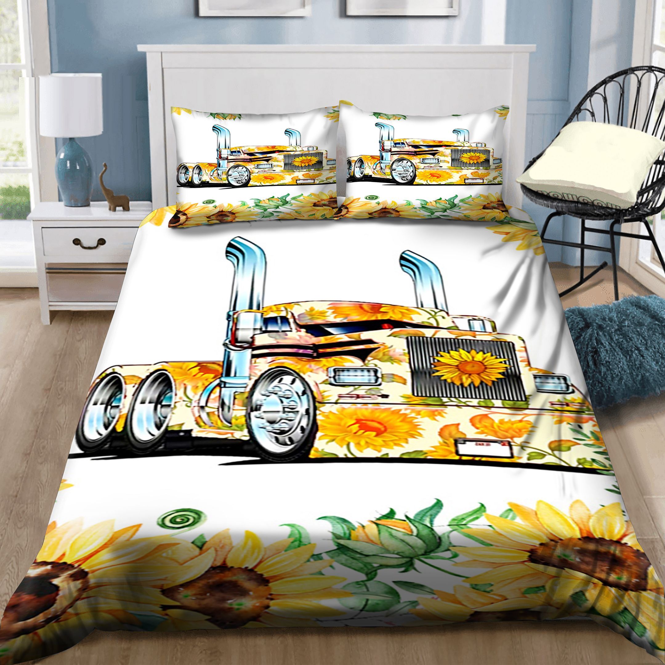 Trucker Sunflowers Bedding Set