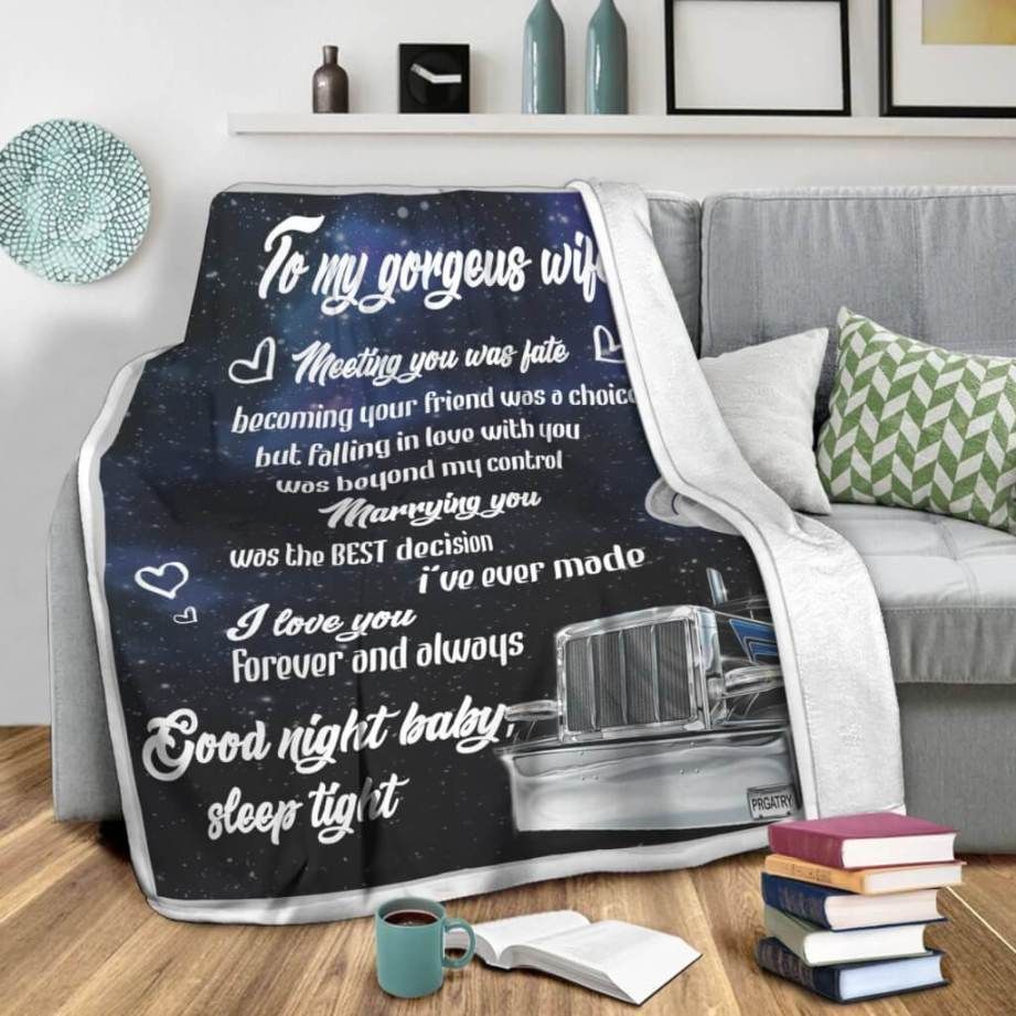 Trucker To My Gorgeous Wife Sleep Tight Sherpa Fleece Blanket