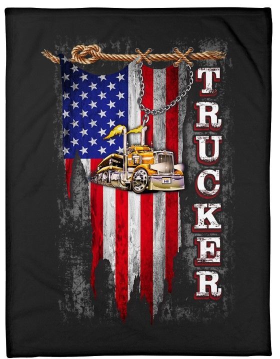 Trucker Usa Flag Sherpa Fleece Blanket