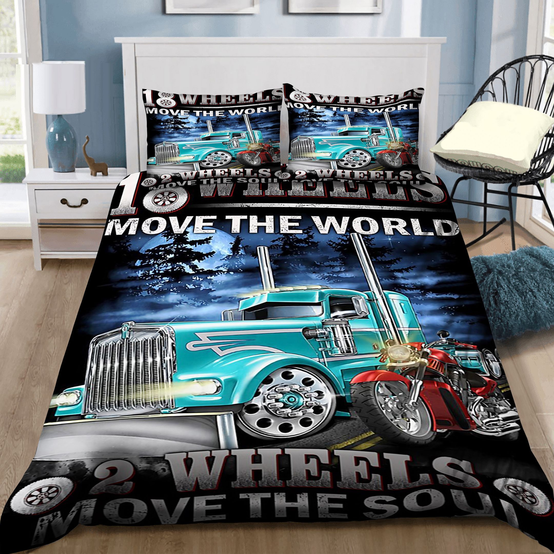 Truckers 18 Wheels Move The World Bedding Set