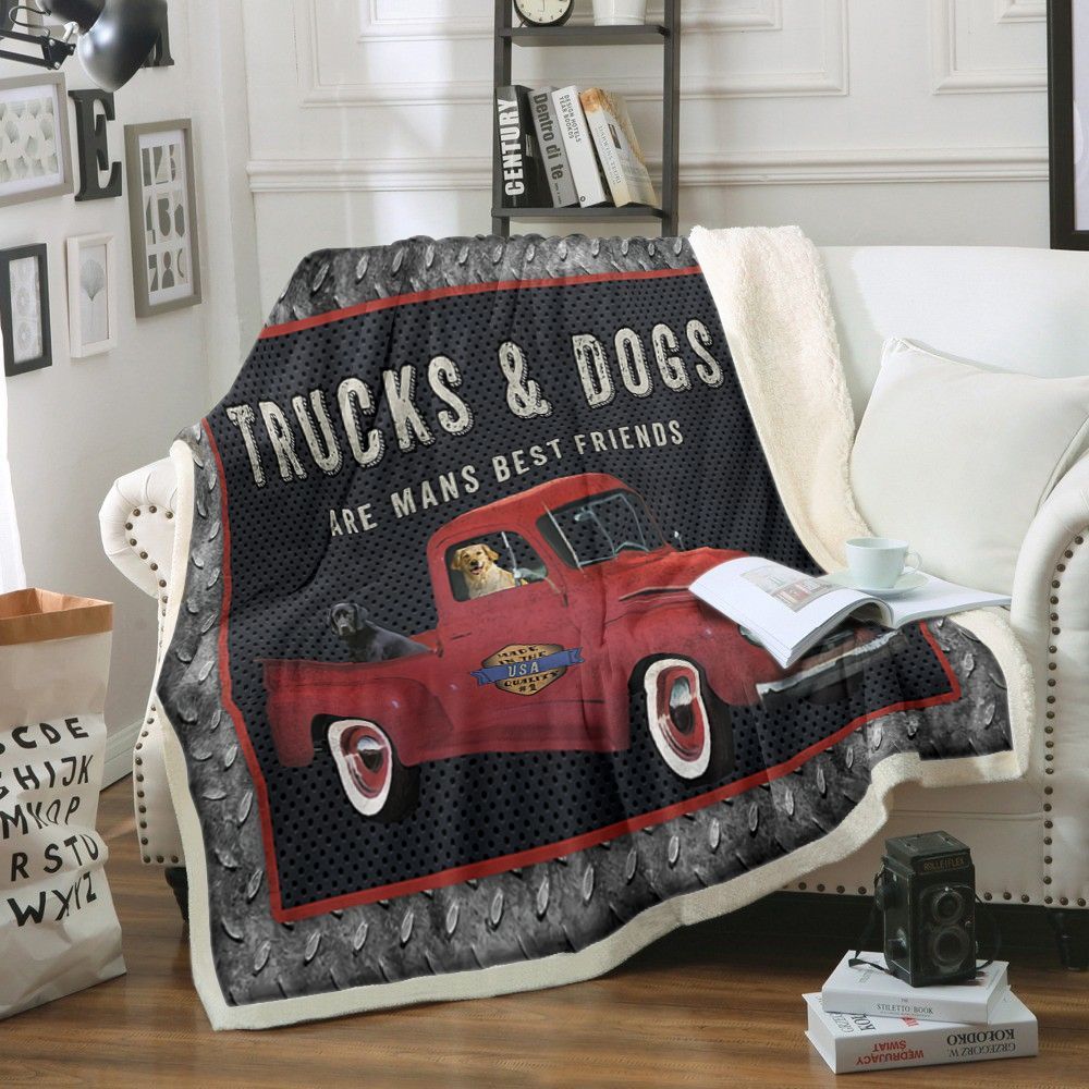 Trucks And Dog Sherpa Fleece Blanket