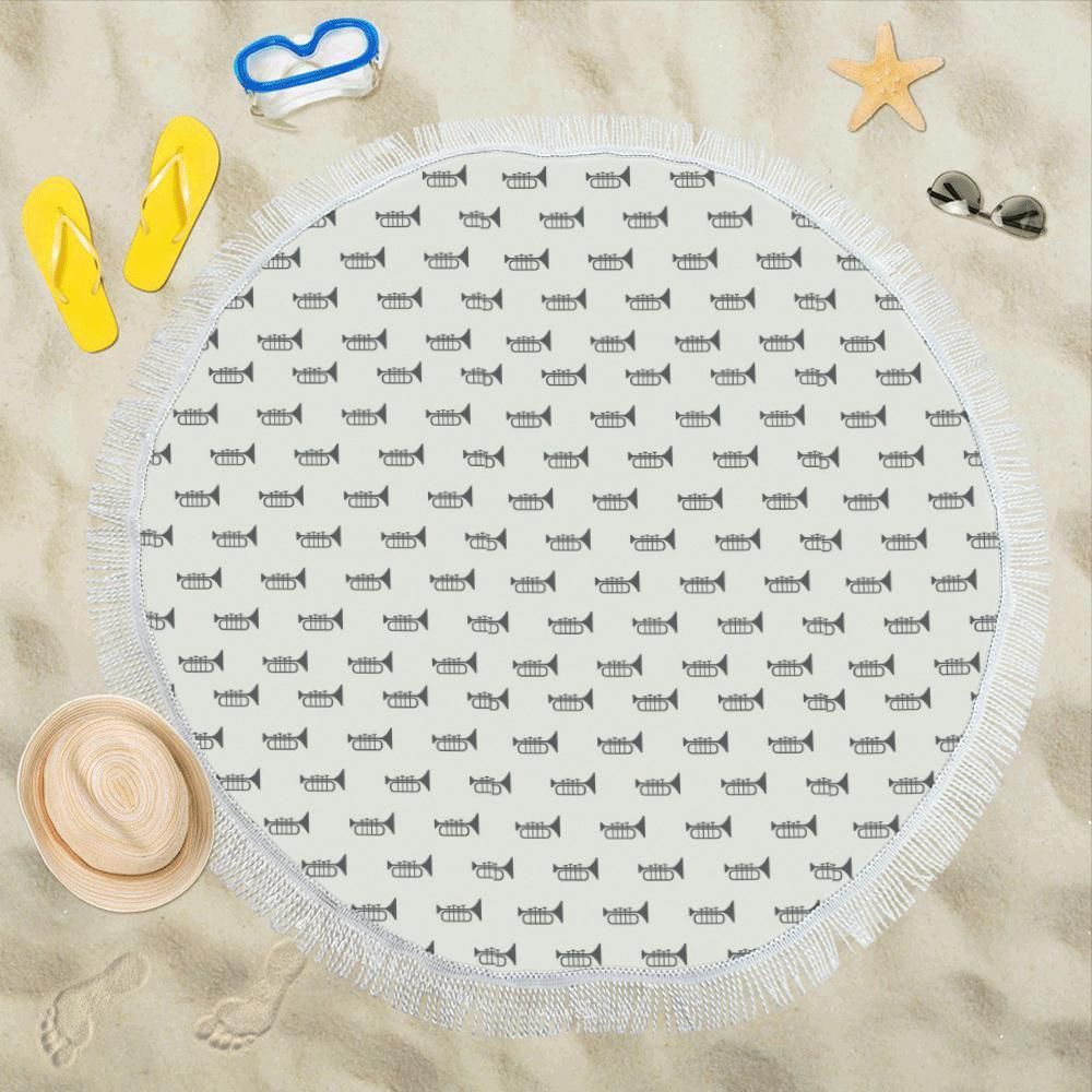 Trumpet Pattern Themed Print Round Beach Towel