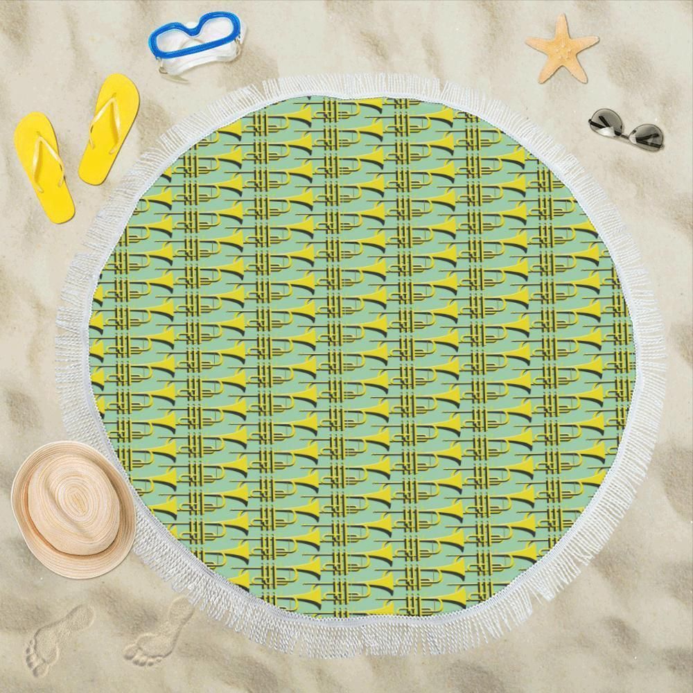 Trumpet Vintage Design Print Round Beach Towel