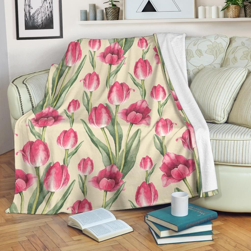 Tulip Pink Pattern Print Design Taupe Fleece Blanket
