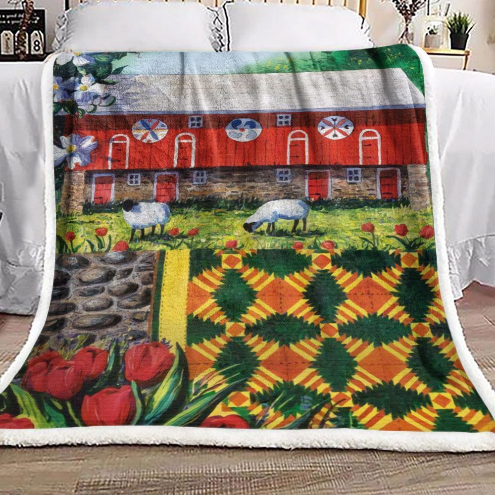 Tulip Sheep Garden Farm Sherpa Fleece Blanket