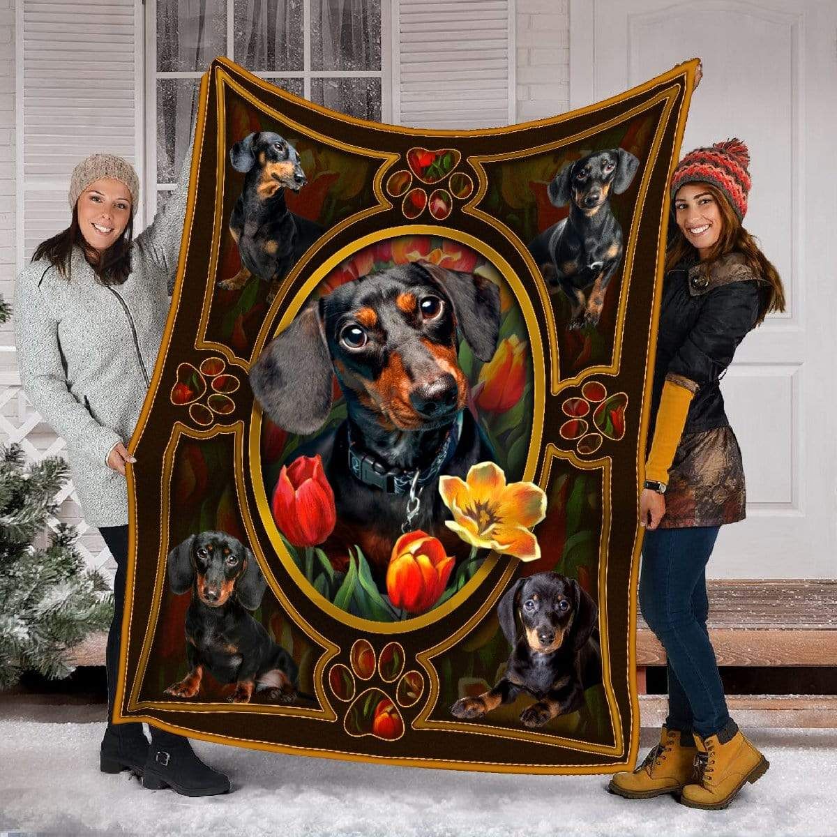 Tulips And Dachshund Fleece Blanket