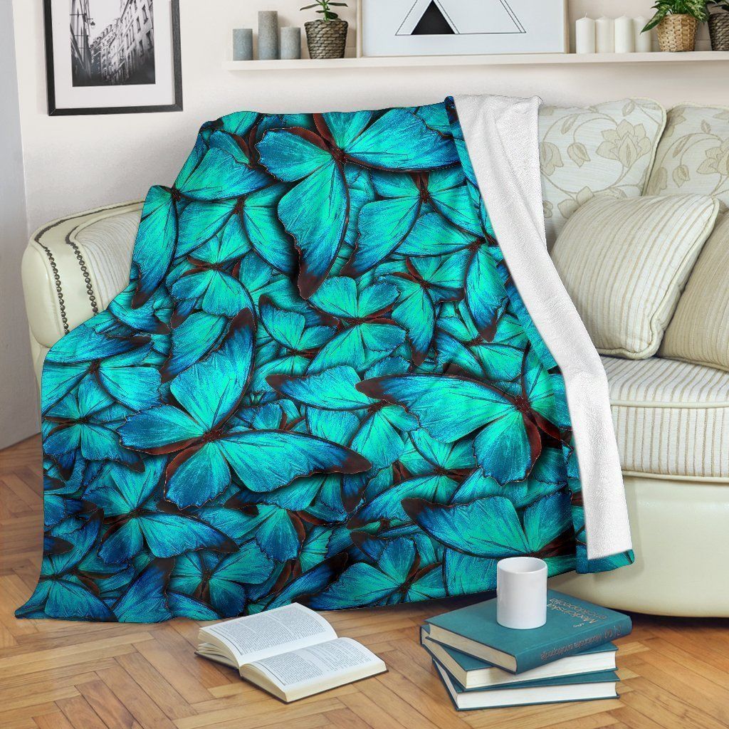 Turquoise Butterfly Sherpa Fleece Blanket