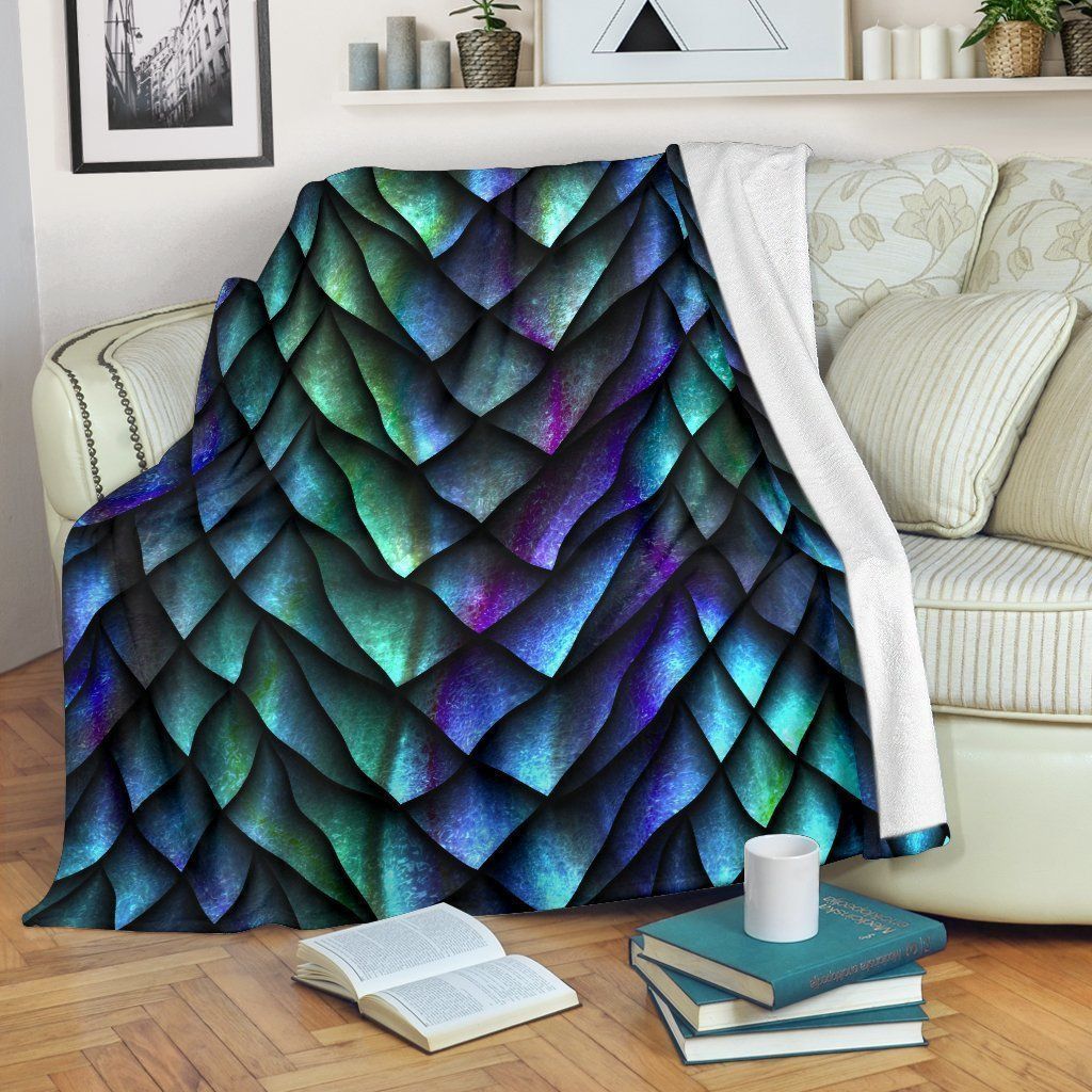 Turquoise Dragon Scales Sherpa Fleece Blanket