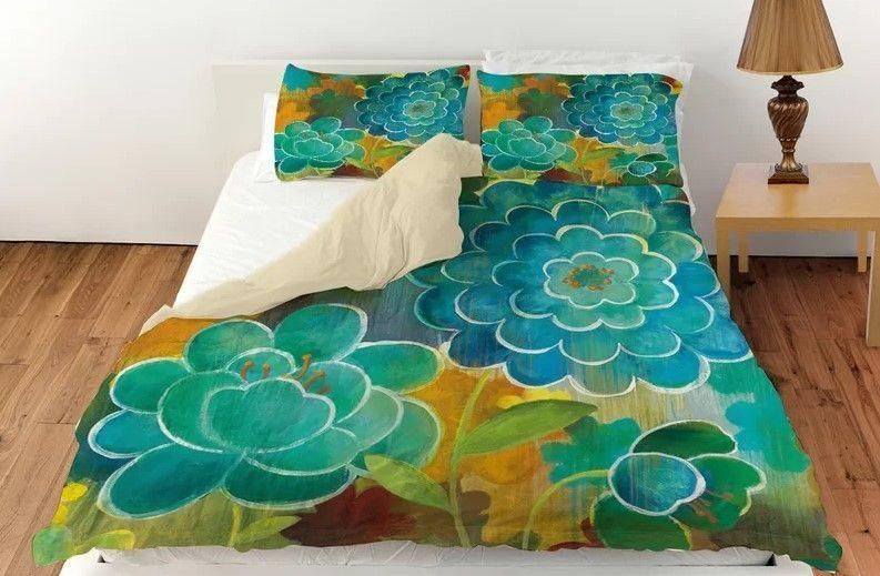 Turquoise Flowers Bedding Set