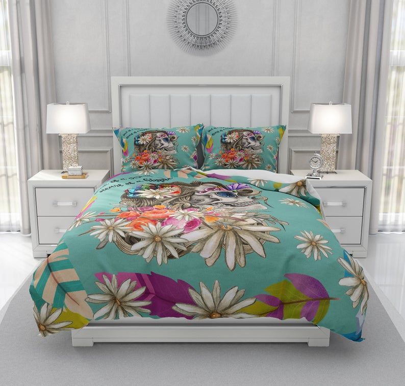 Turquoise Hippie Skull Bedding Set