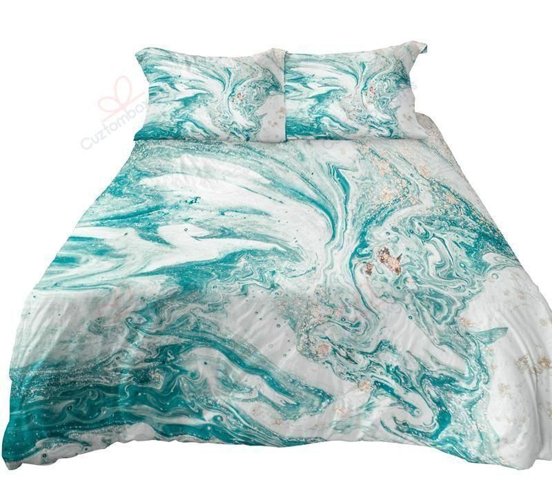 Turquoise Marble Green Liquid Printed Bedding Set
