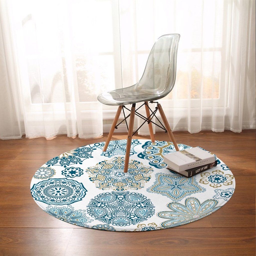Turquoise Mosaic Mandala Round Carpet