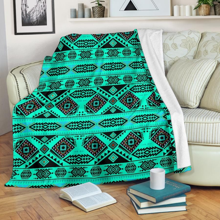 Turquoise Native Sherpa Fleece Blanket