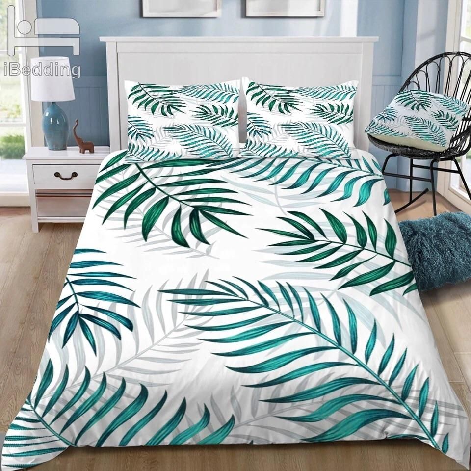 Turquoise Pinnate Leaves Bedding Set
