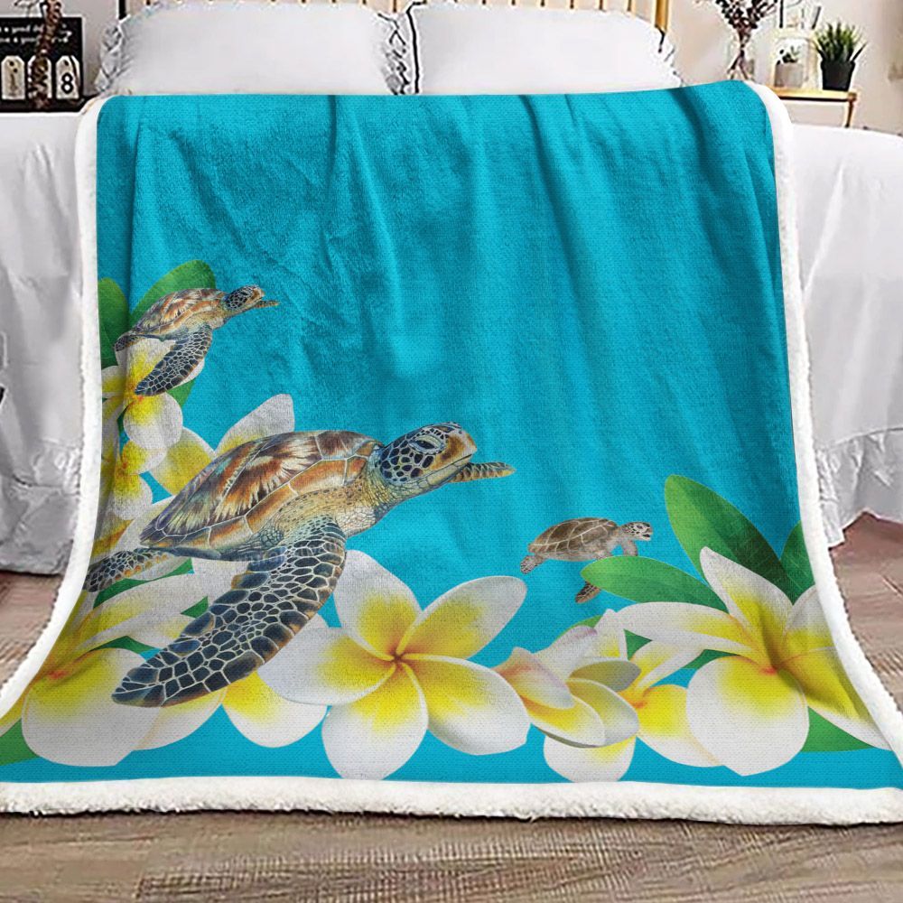 Turtle And Flower Sherpa Fleece Blanket