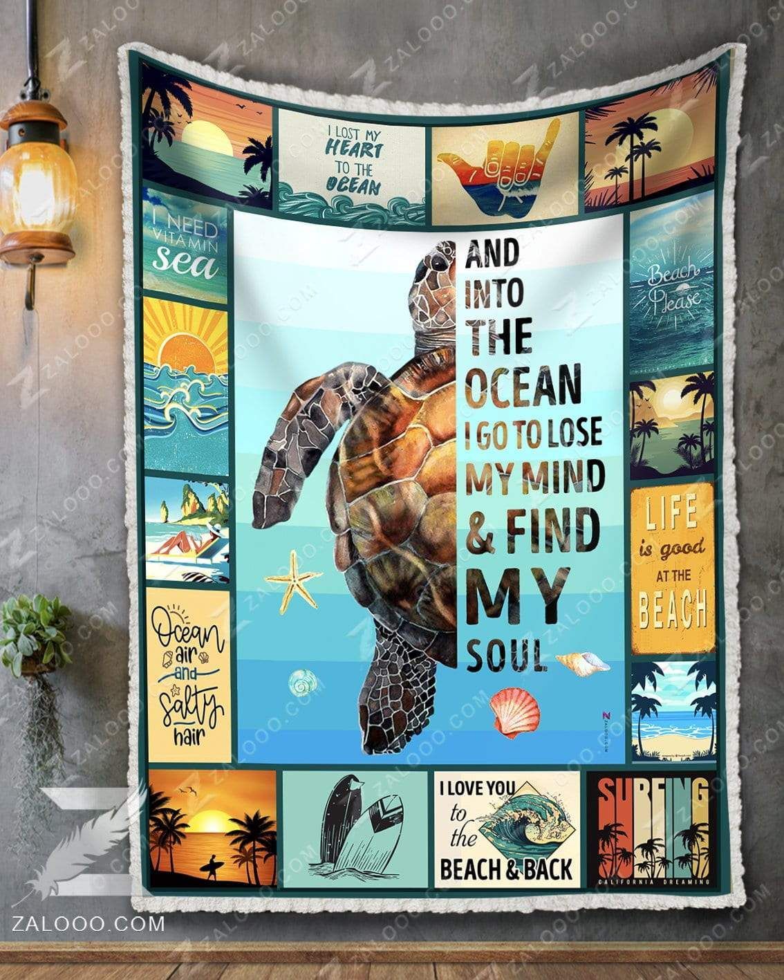 Turtle And Into The Ocean I Go Sherpa Fleece Blanket