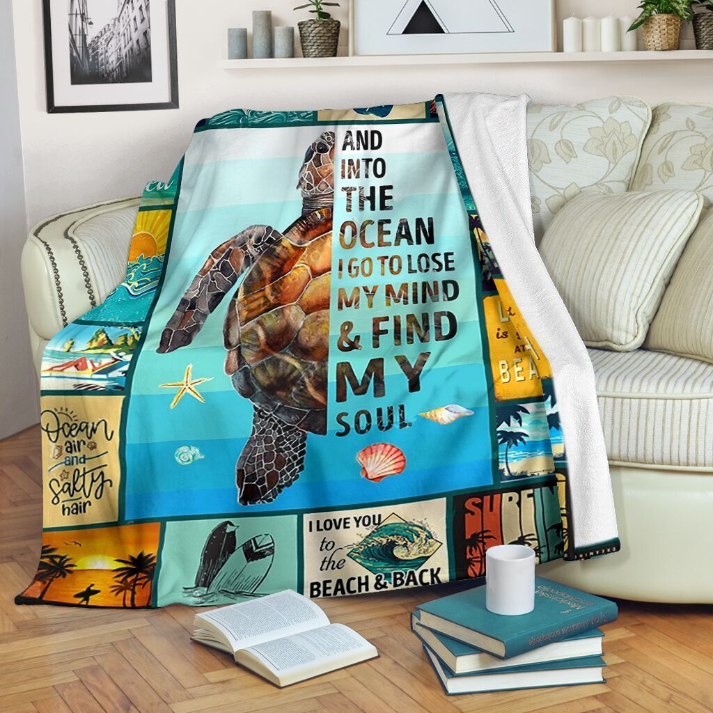 Turtle And Into The Ocean I Go To Lose My Mind Fleece Blanket Fleece Blanket
