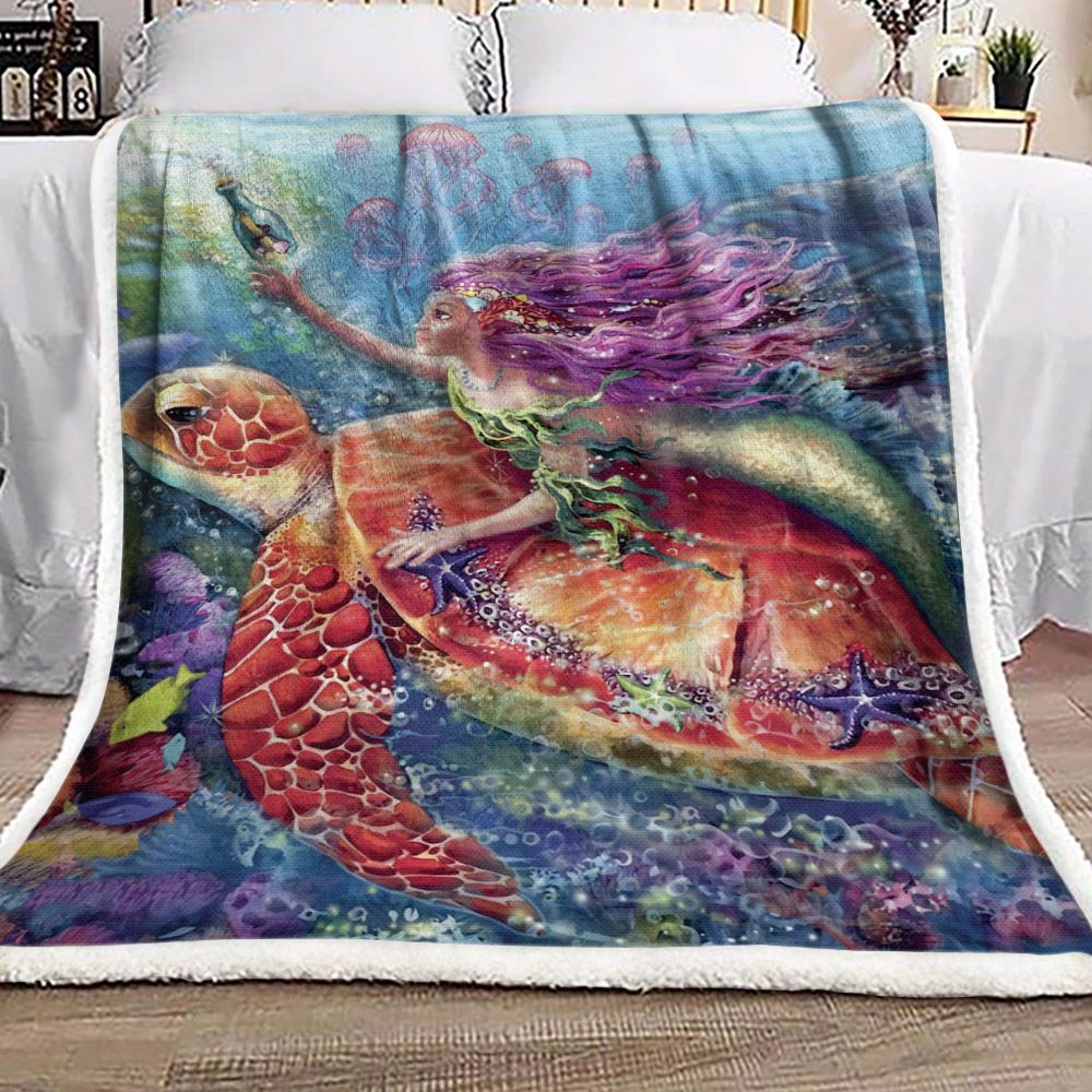 Turtle And Mermaid Sherpa Fleece Blanket