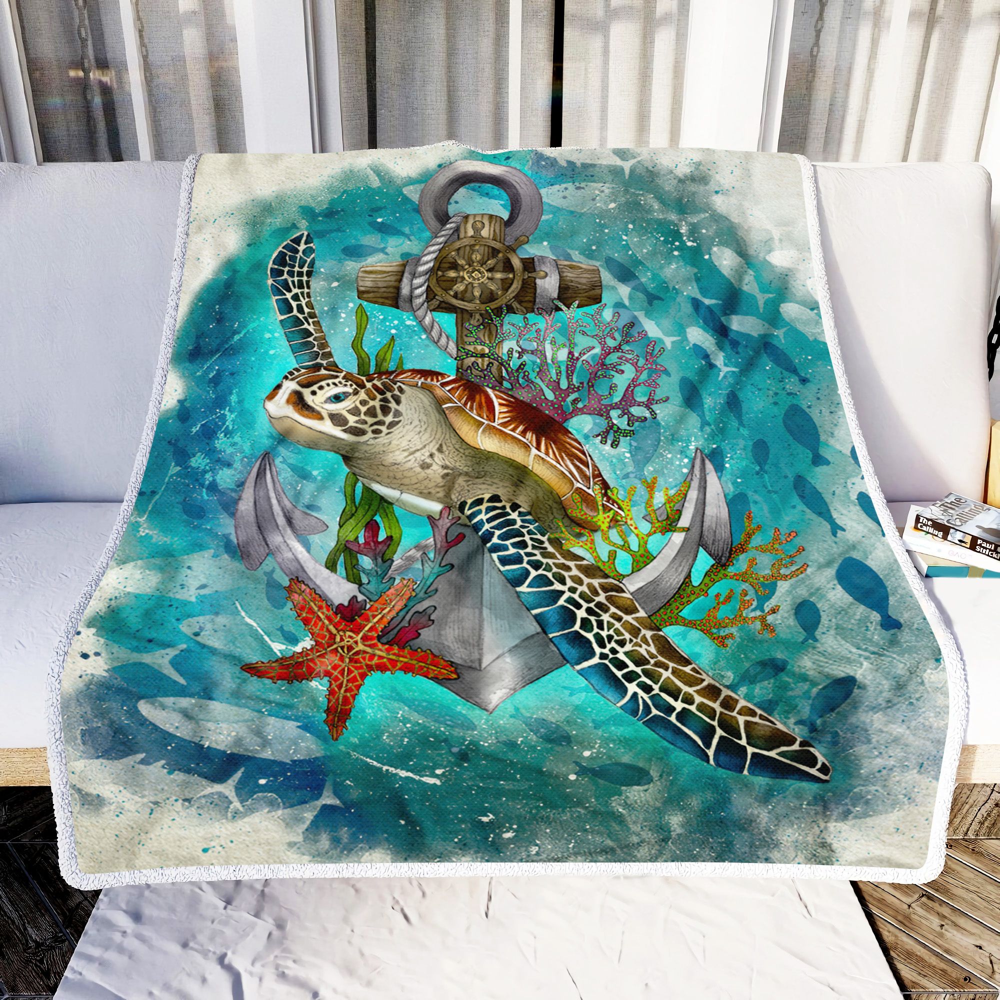 Turtle And The Sea Fleece Blanket