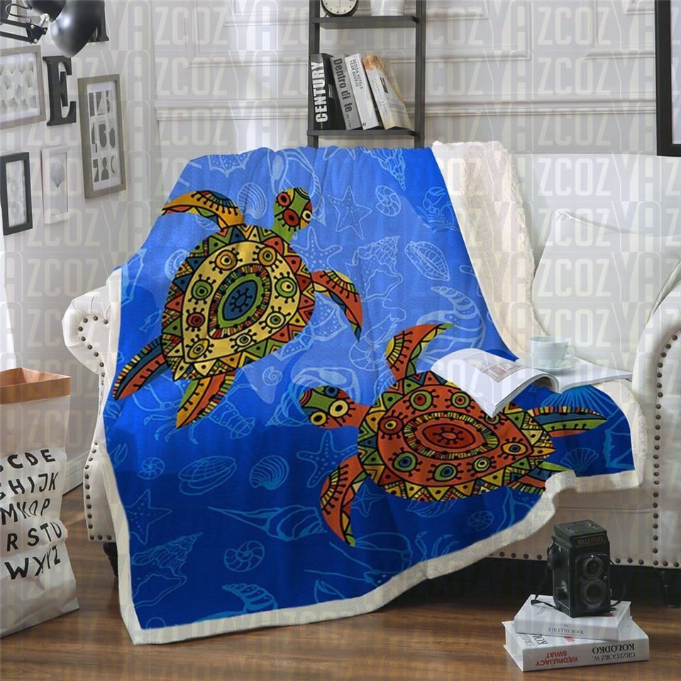 Turtle Art Sherpa Fleece Blanket