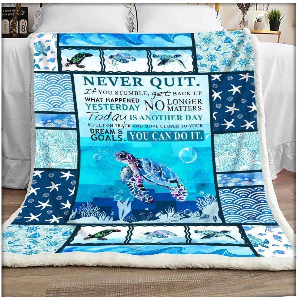 Turtle Blanket Gift For Daughter Never Quit You Can Do It