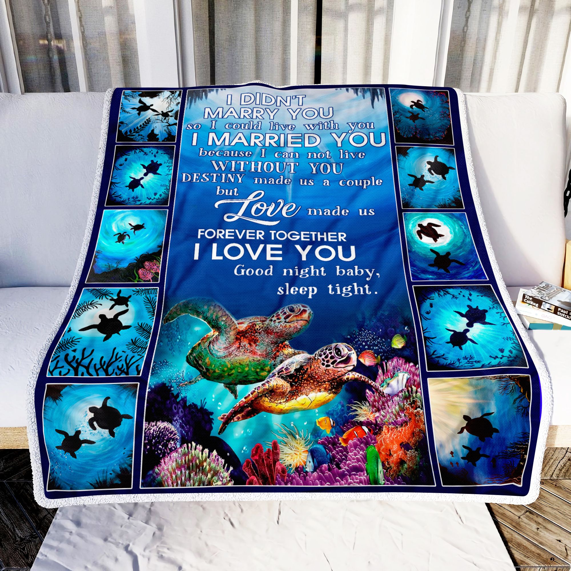 Turtle Couple I Love You Forever Fleece Blanket