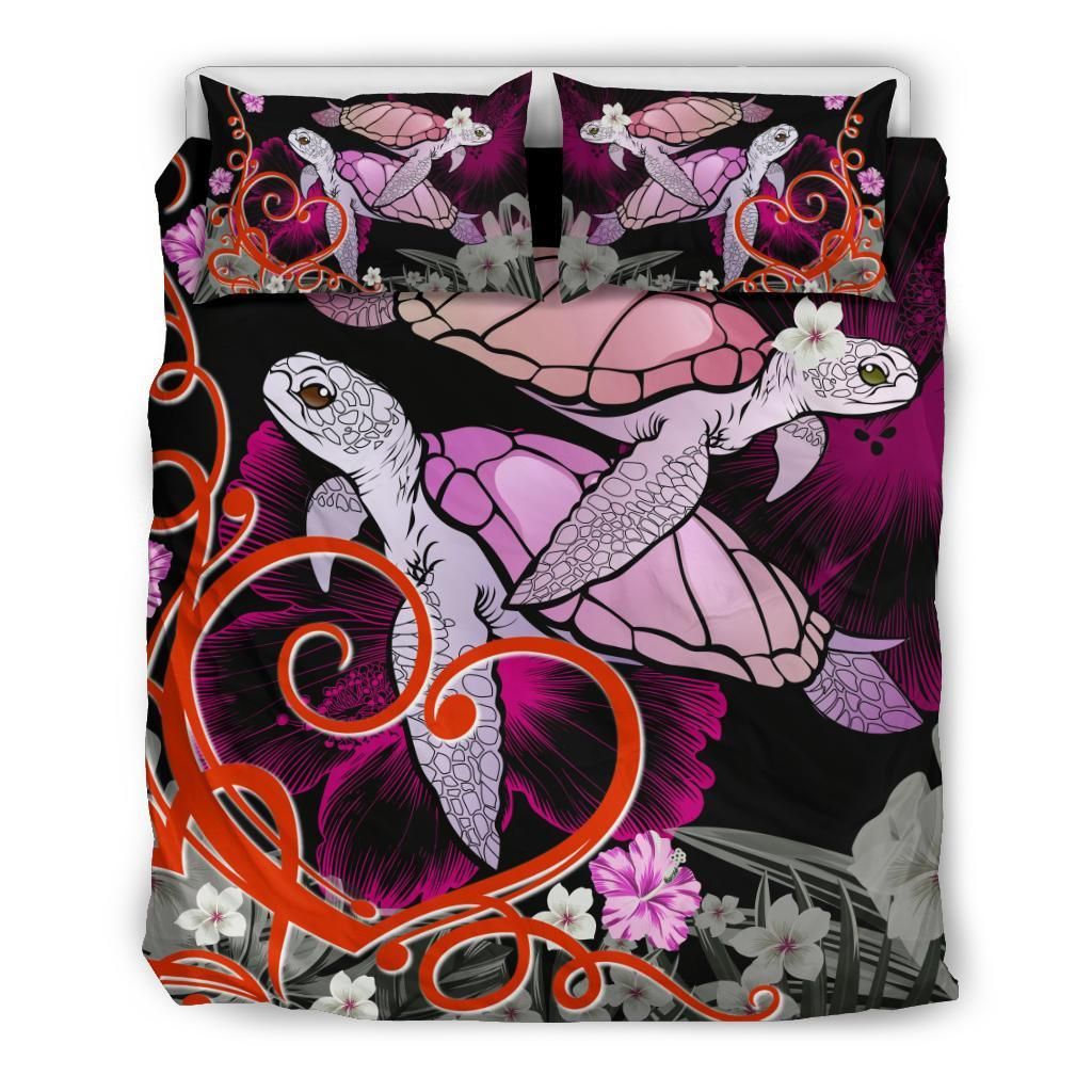 Turtle Couple Valentine’s Hibiscus Plumeria Valentine Style Bedding Set