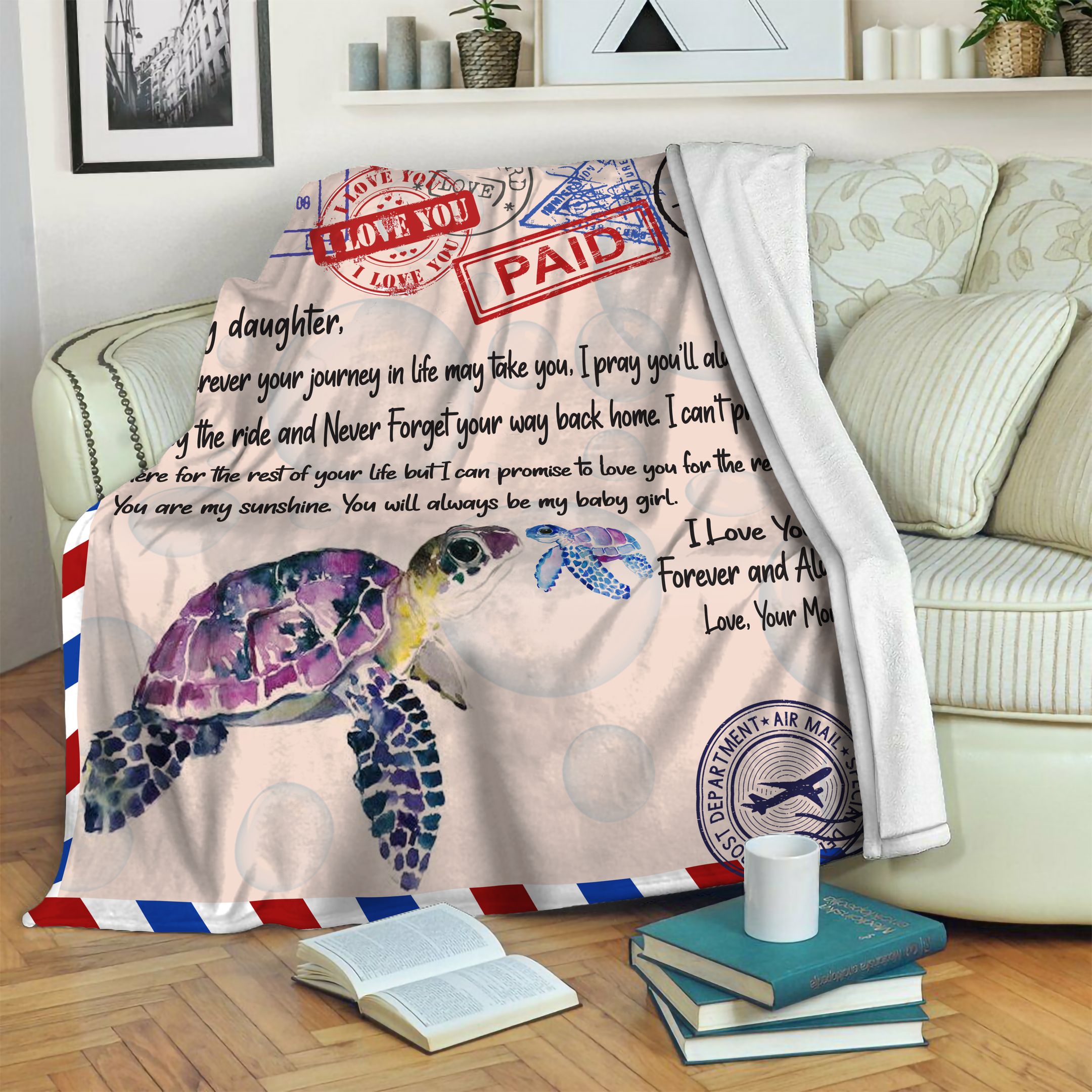 Turtle Daugter And Mom Fleece Blanket