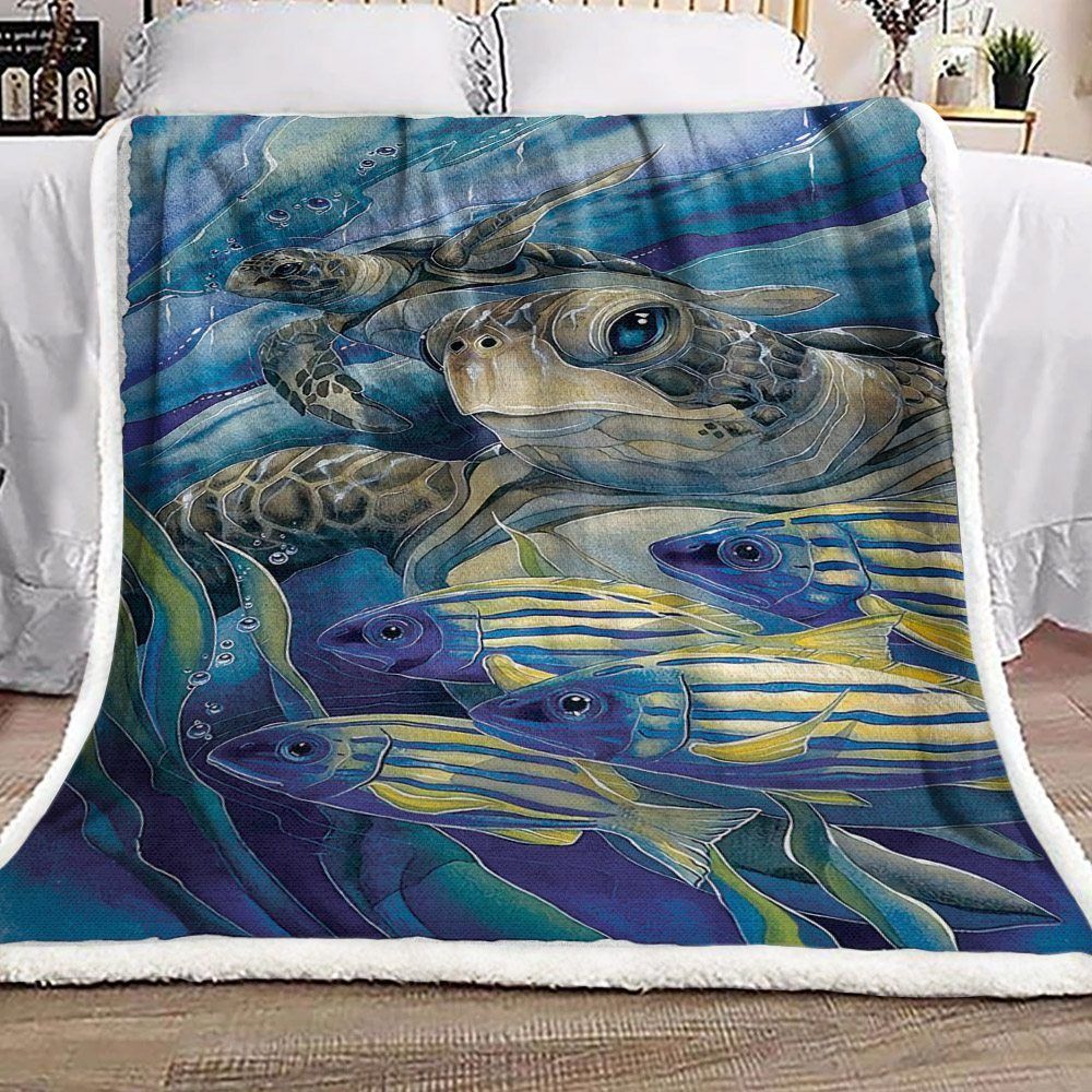 Turtle Fish Sherpa Fleece Blanket